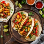 fajitas végétariennes maison avec légumes colorés et sauces