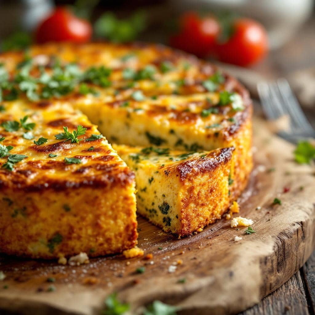 Cake salé végétarien prêt à être servi