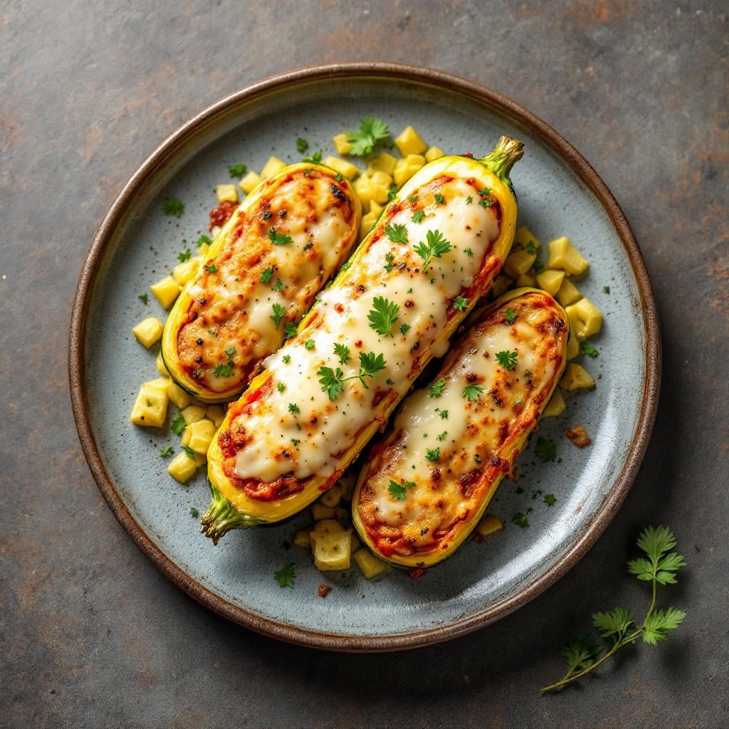Recette courgette farcie végétarienne servie