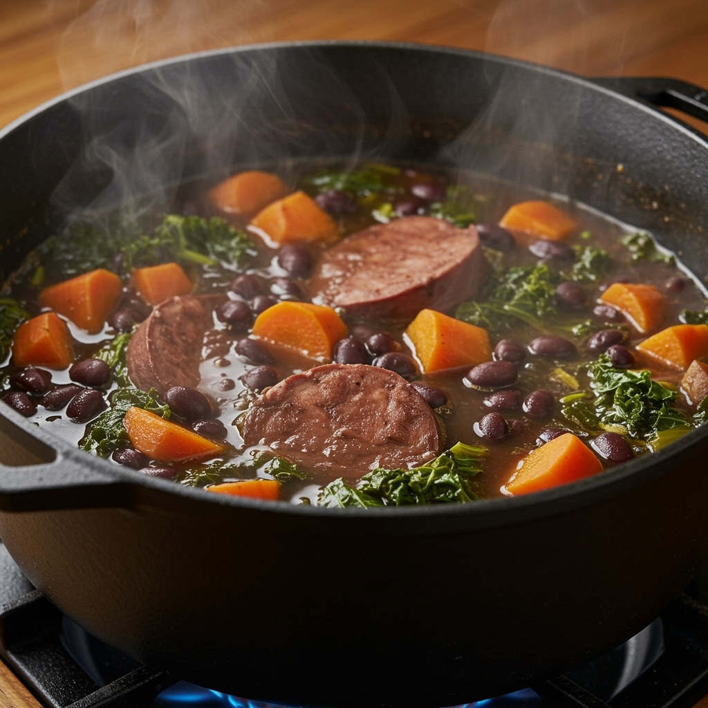 Cuisson de la feijoada végétarienne maison