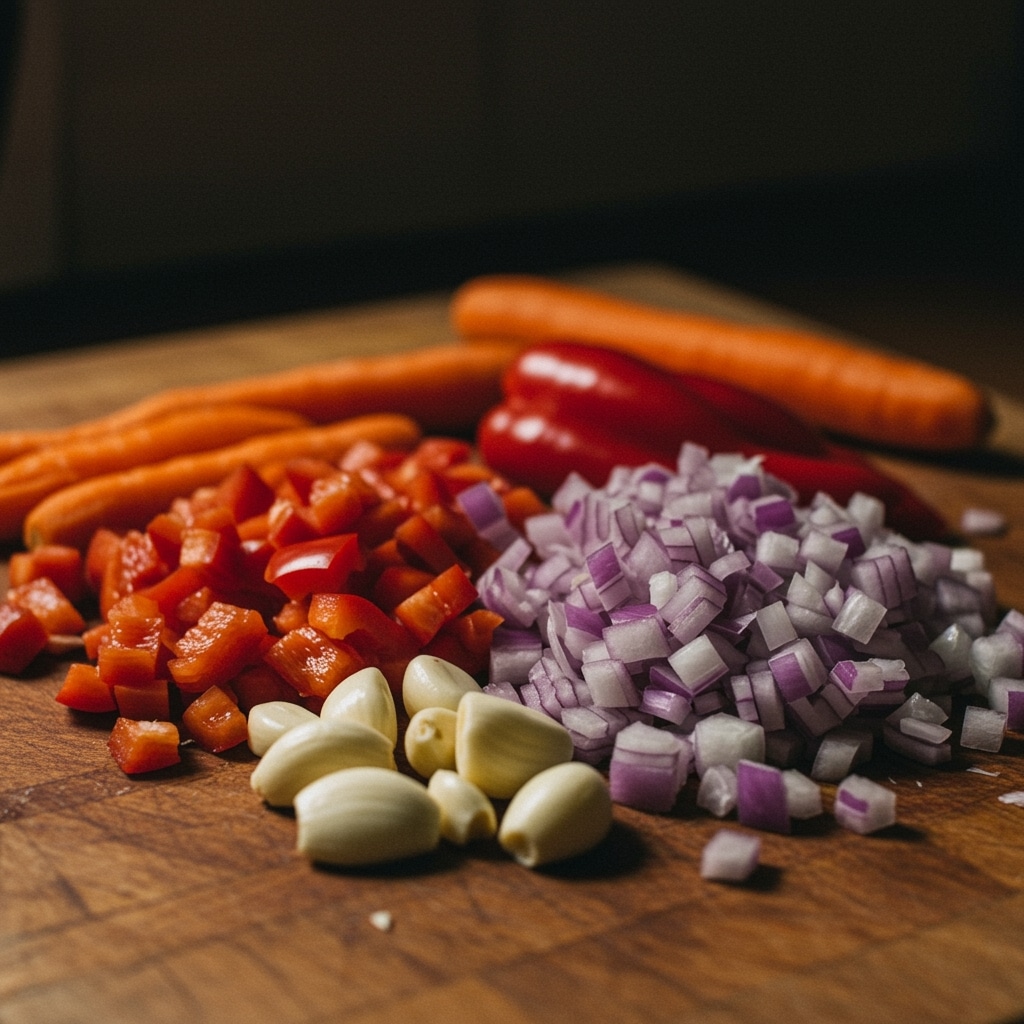 Préparation des légumes pour chili végétarien