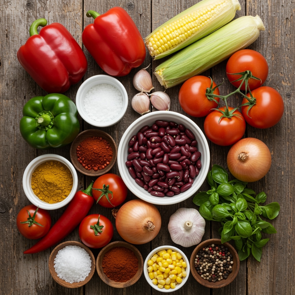 Ingrédients frais pour chili végétarien