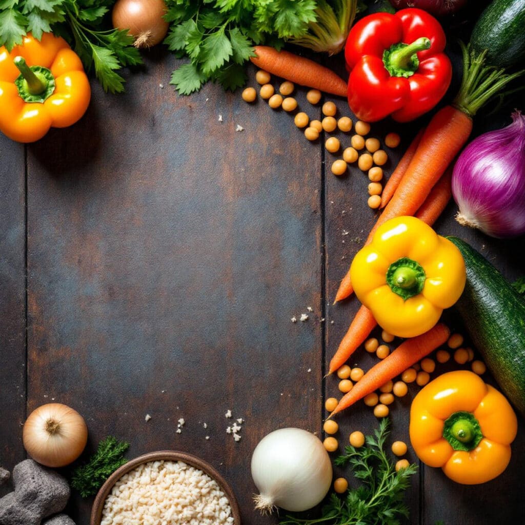 Ingrédients frais pour recette poivrons farcis végétarien