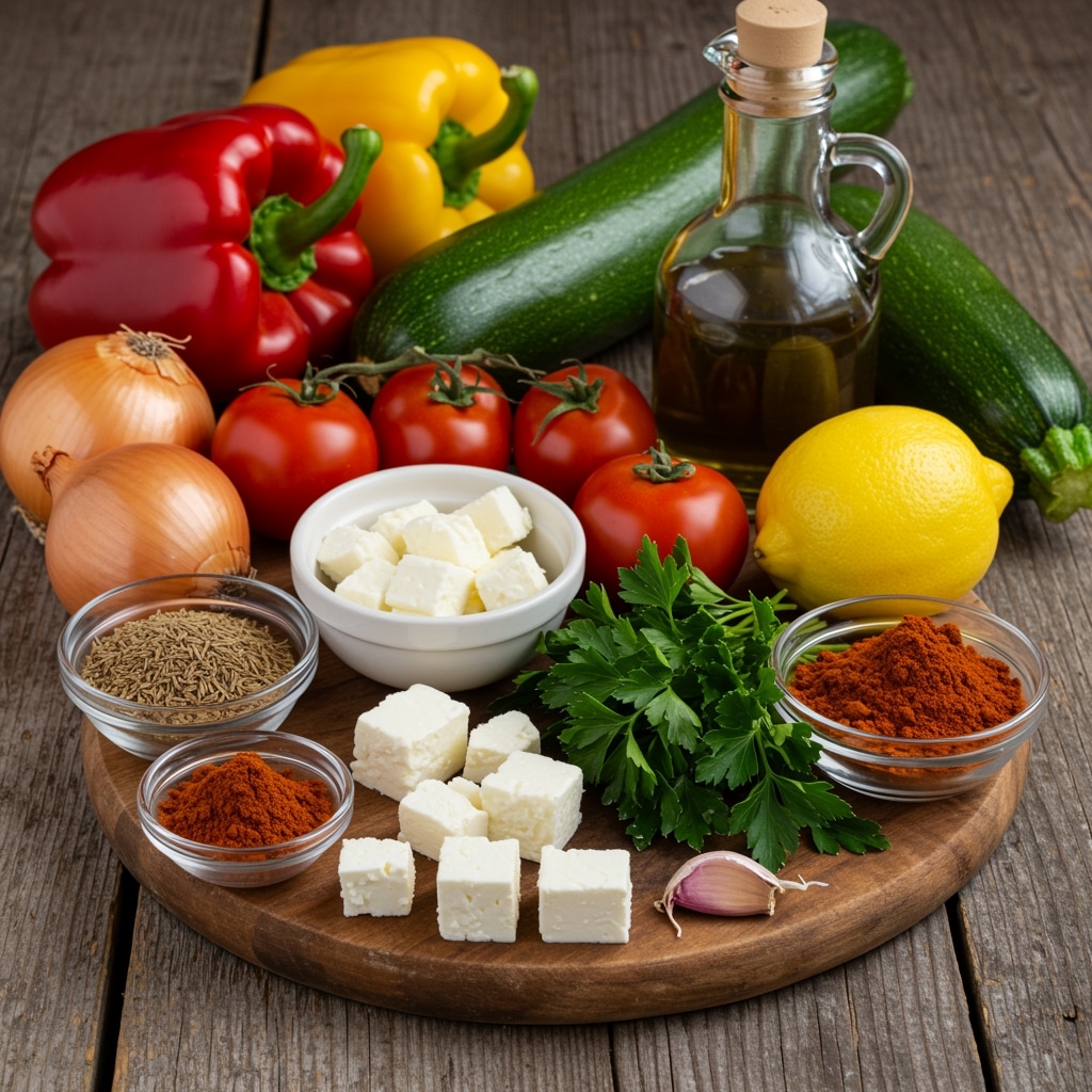 Ingrédients pour recette sarrasin végétarienne sur table en bois rustique
