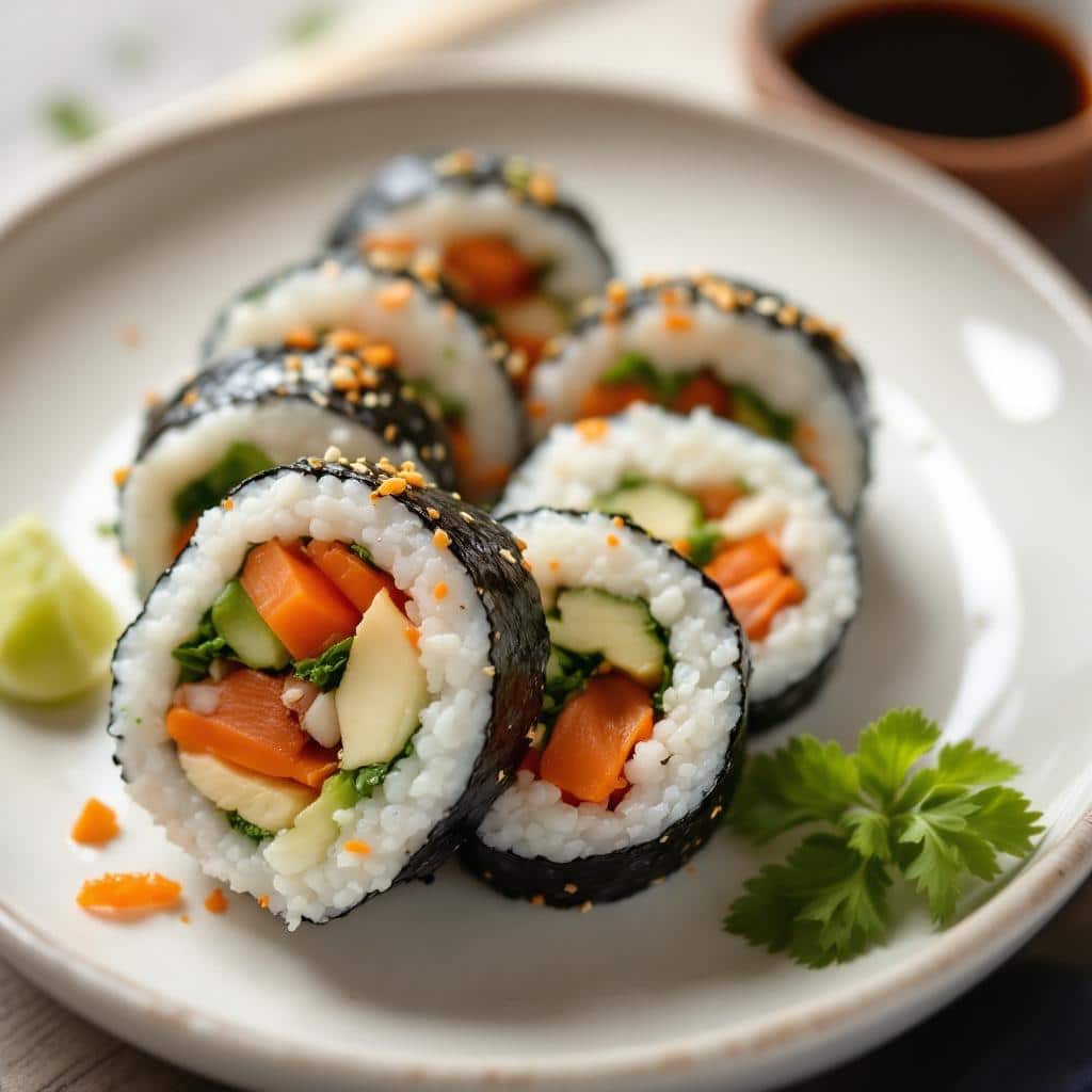 Maki végétarien coupé et prêt à déguster