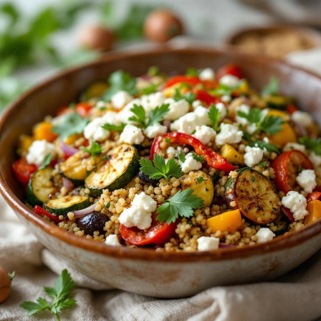 quinoa aux légumes rôtis et feta végétarien express