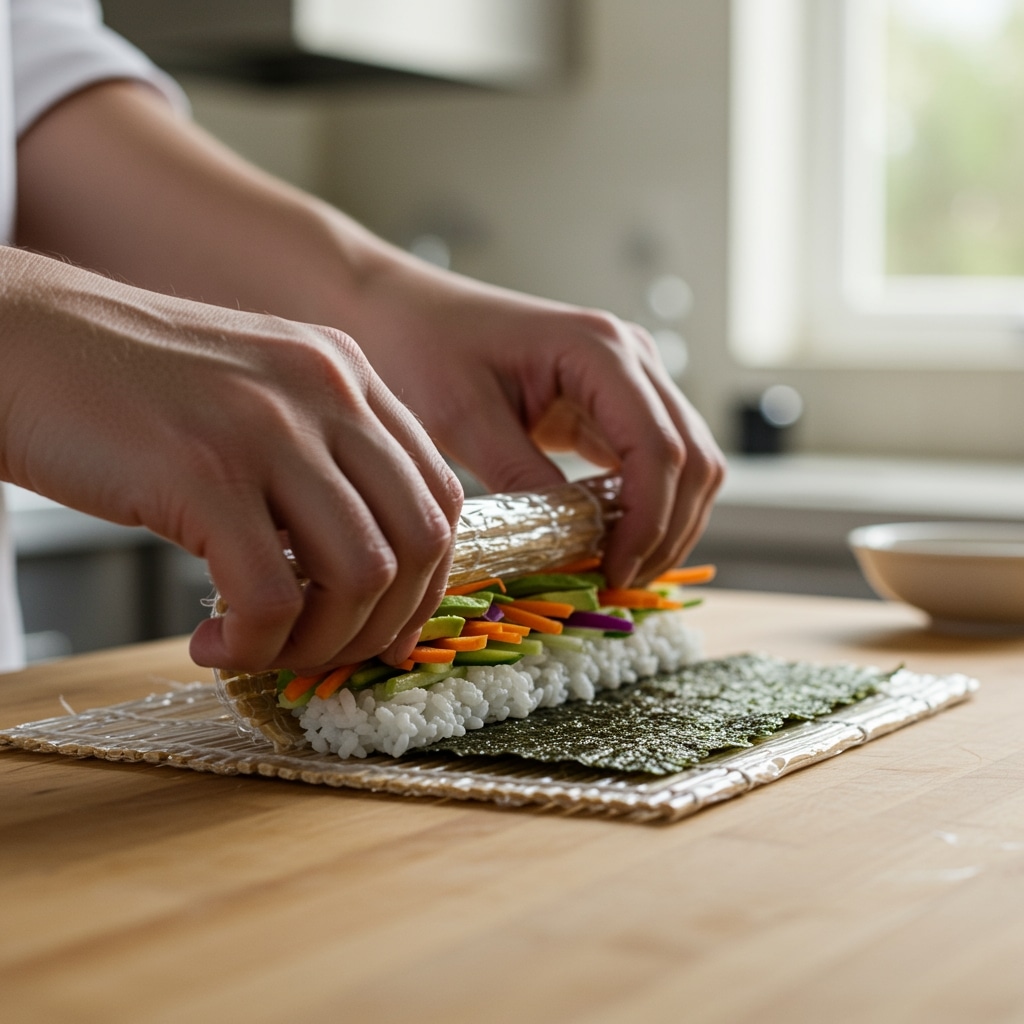 Rouler un maki végétarien à la main