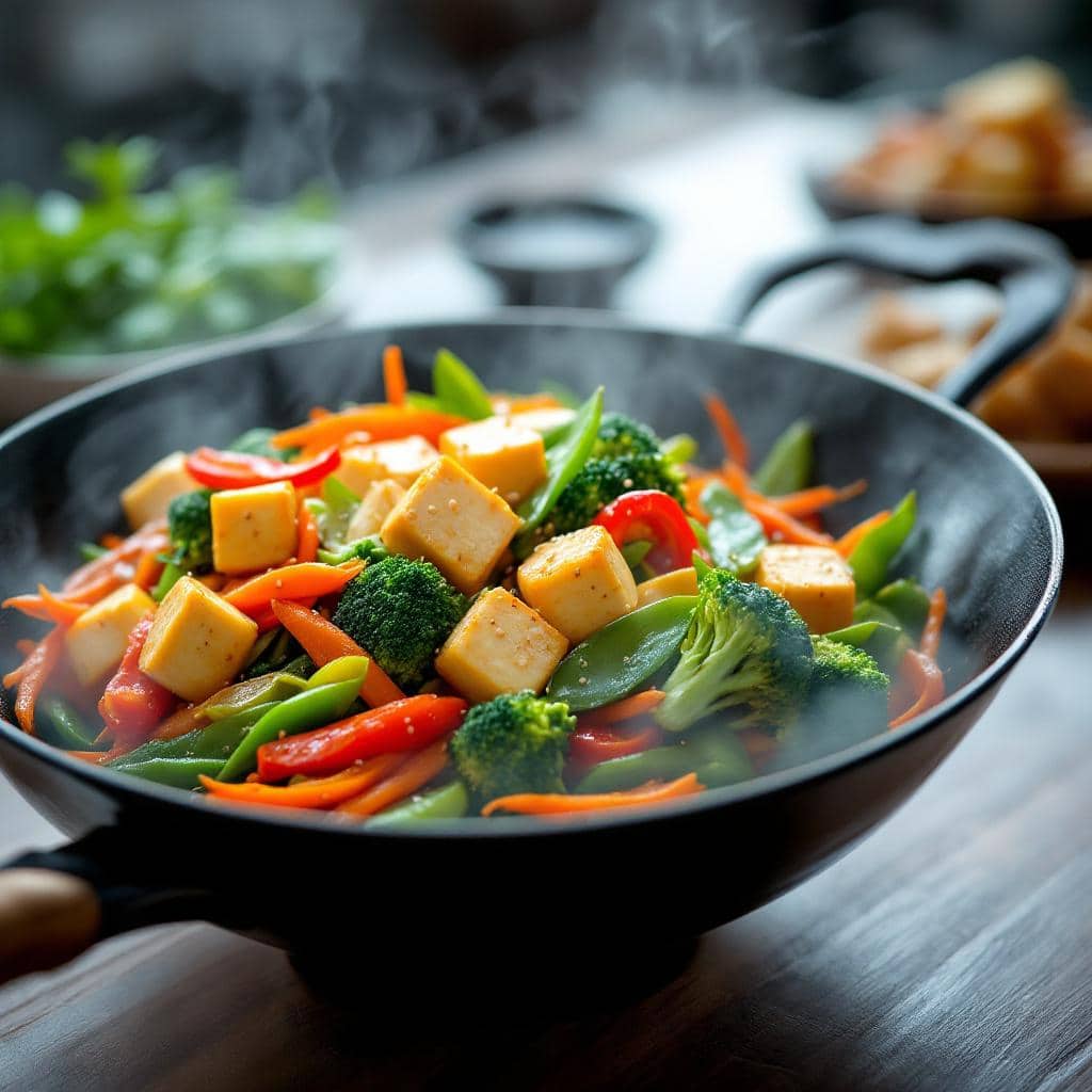 wok de légumes croquants au tofu végétarien express