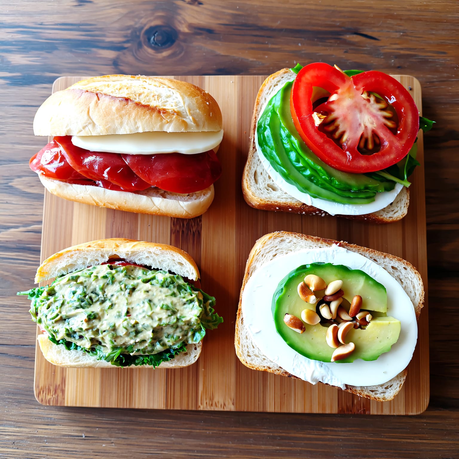 Sandwich caprese en trois variantes – classique, pesto, avocat & roquette