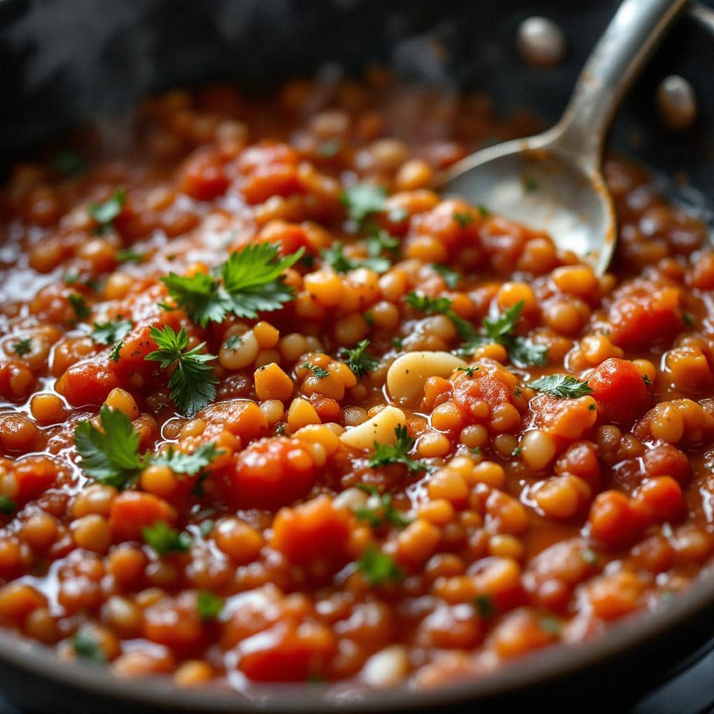 Sauce tomate aux lentilles pour moussaka végétarienne