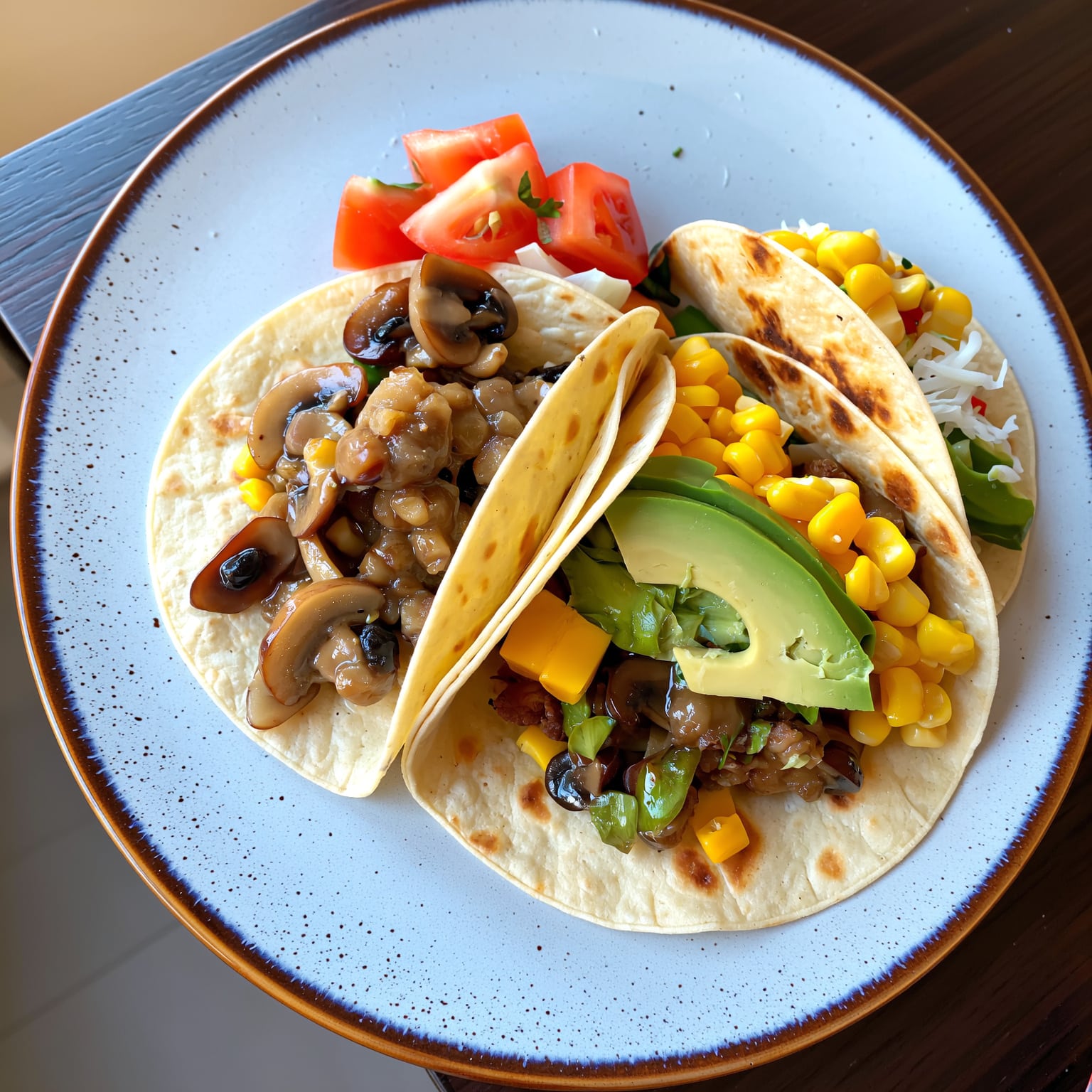 Tacos express végétariens aux pois chiches, champignons et avocat