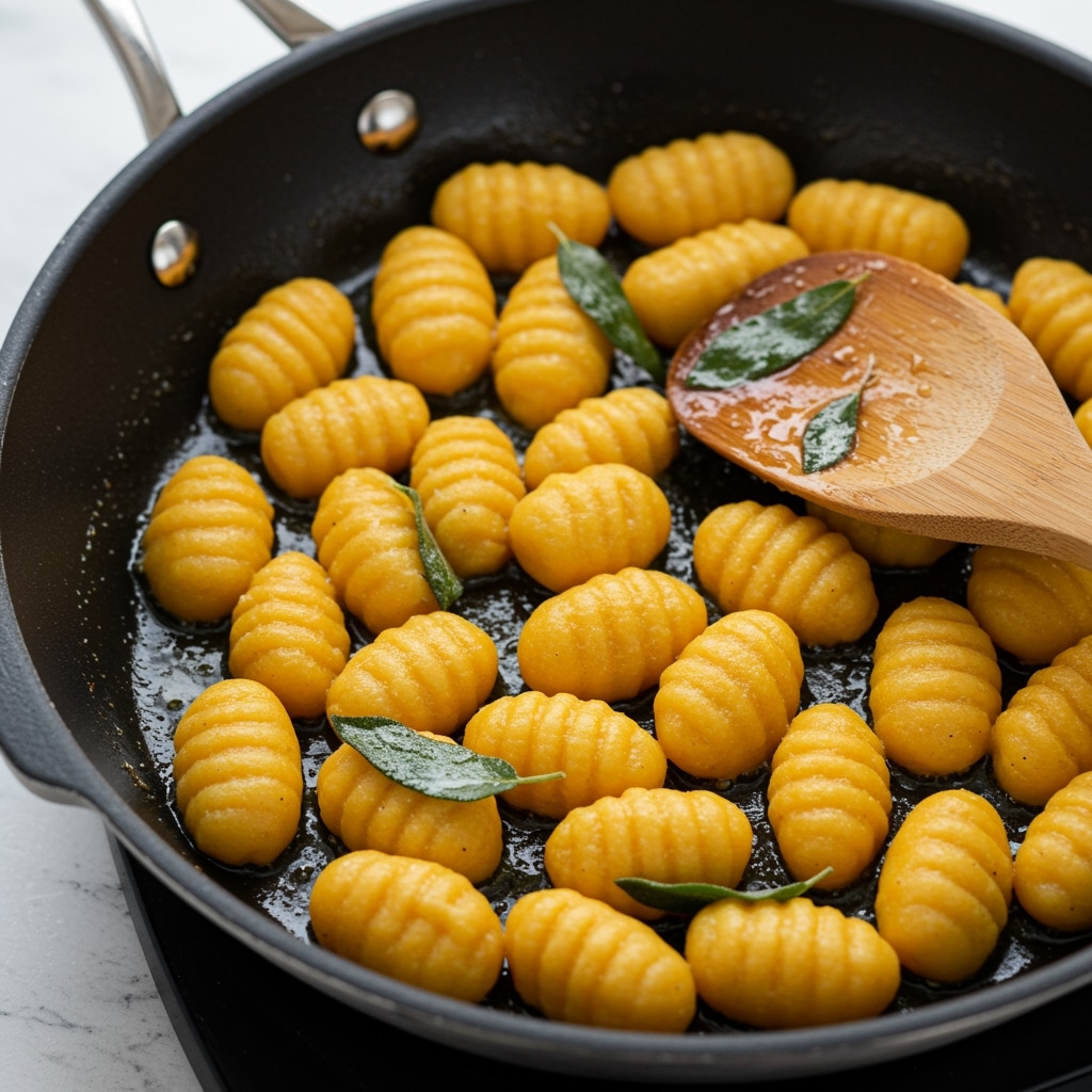 Cuisson des gnocchis de butternut maison au beurre de sauge