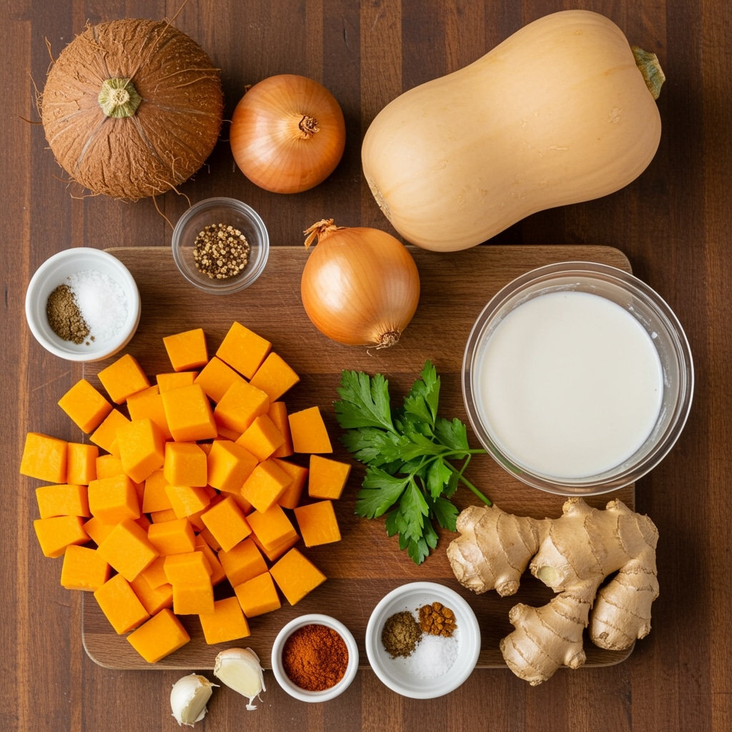 ingrédients pour soupe coco-butternut
