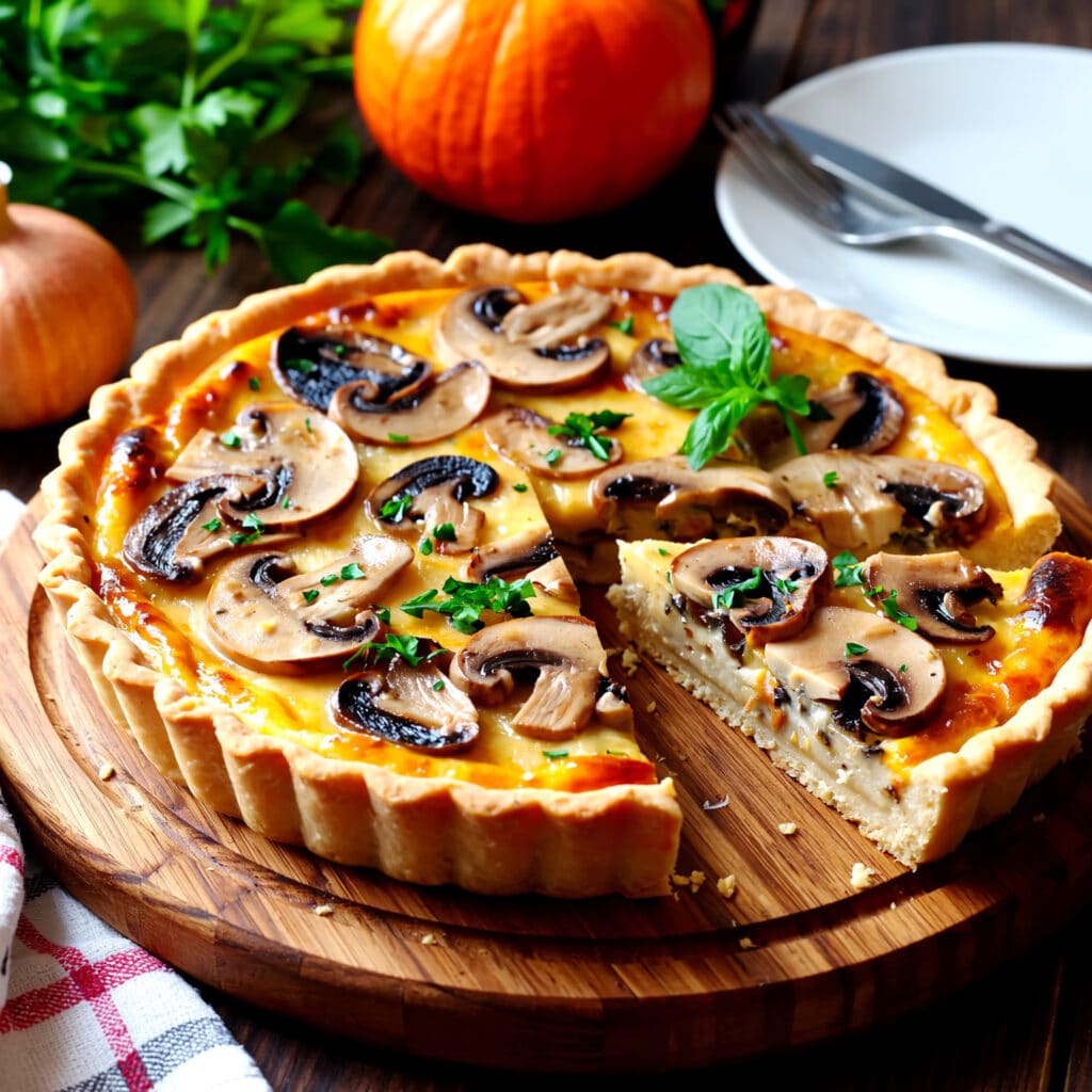Tarte salée aux champignons et échalotes caramélisées