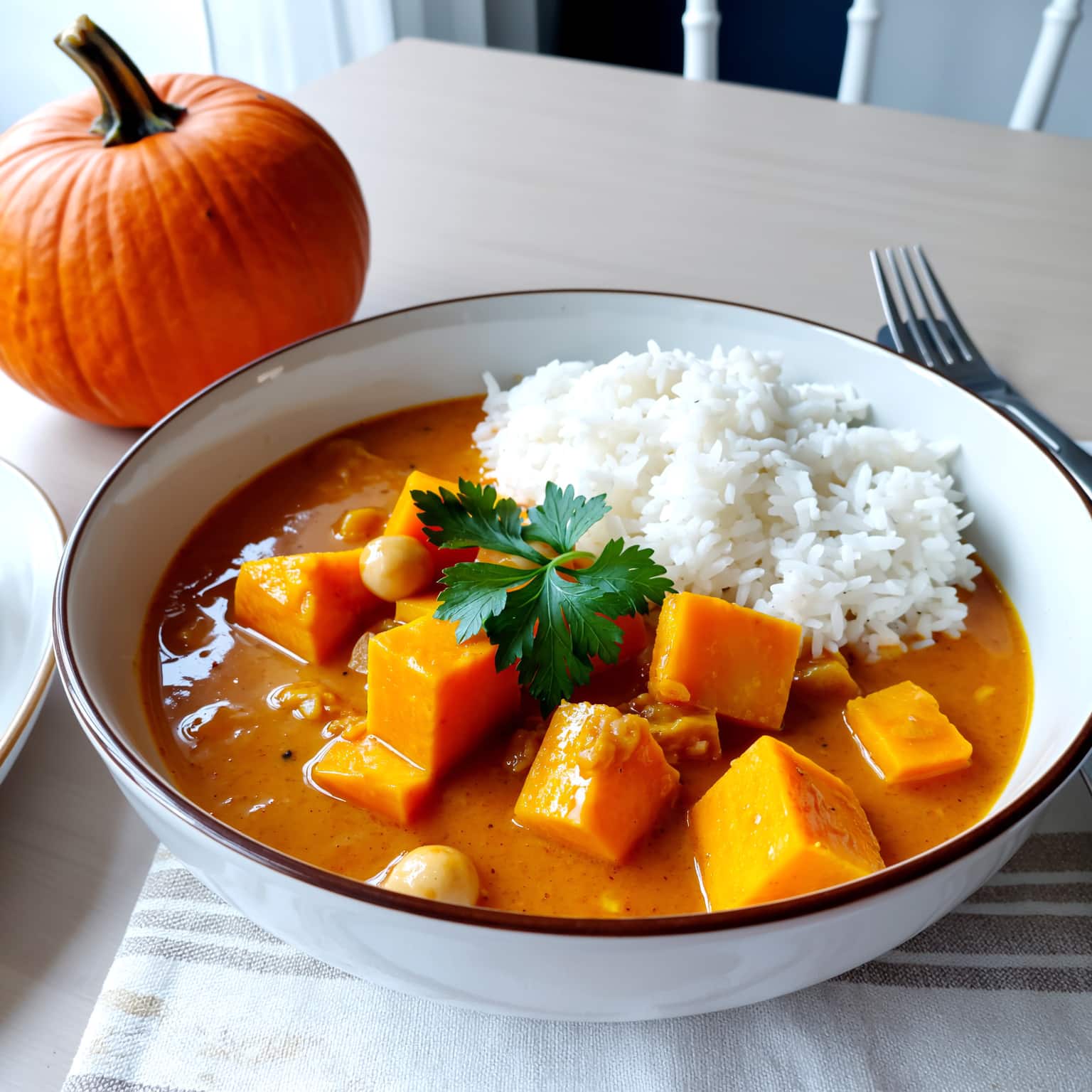 Curry automnal de courge et pois chiches au lait de coco