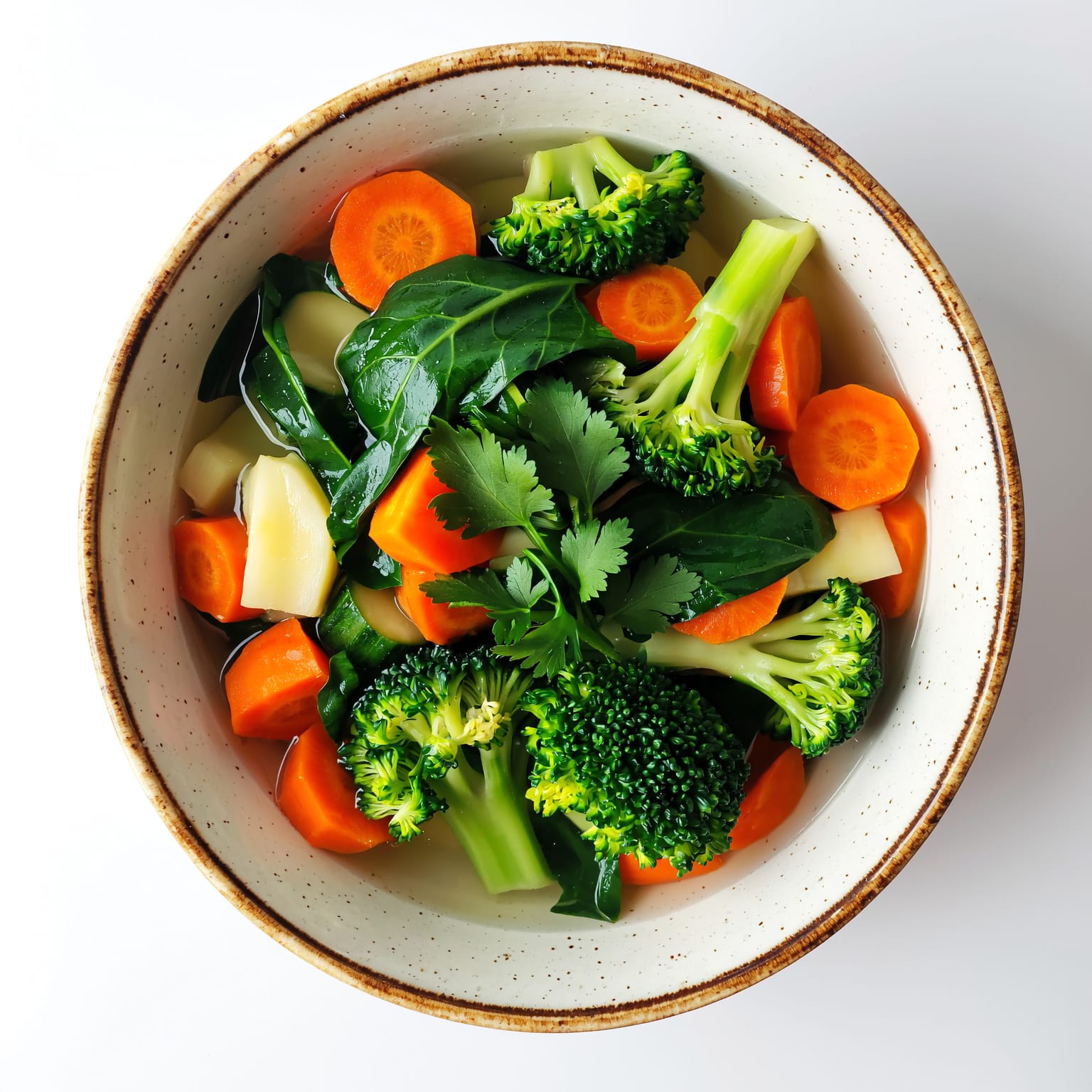 Légumes vapeur au gingembre dans un bol en céramique – recette minceur saine et colorée